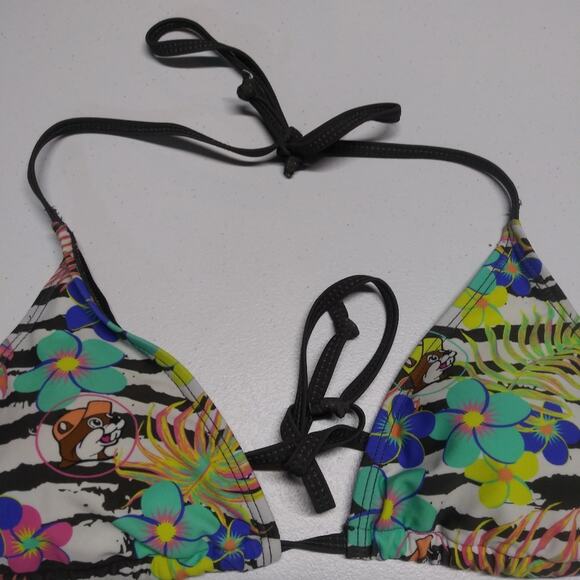 Buc-Ees Colorful Floral Triangle Bikini Top Novelty Size M - Picture 3 of 5